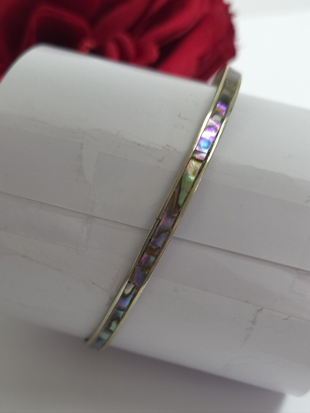 Sterling Silver Alpaca Mexico Albalone Shell Bangle Bracelet Amazing Vintage - Picture 10 of 16